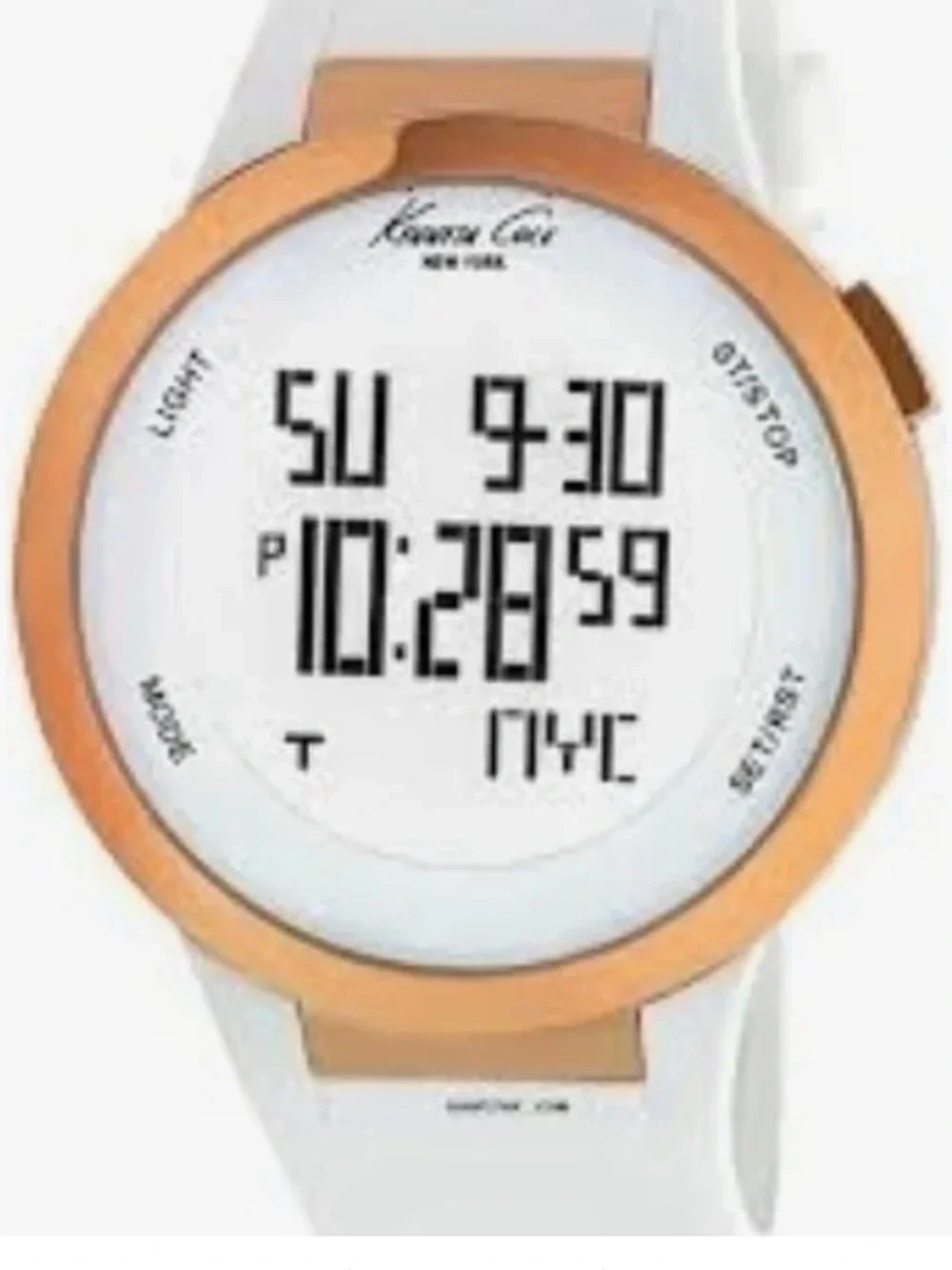 Kenneth Cole White Digital Round Sport Watch with Silver Bezel